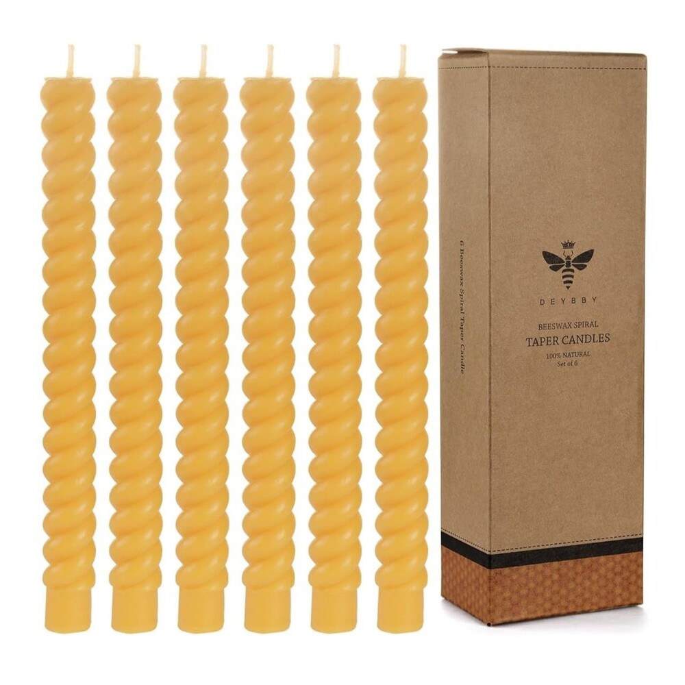 Natural Beeswax Taper Candles,  Smokeless and Dripless Beeswax Candles, Set of 6